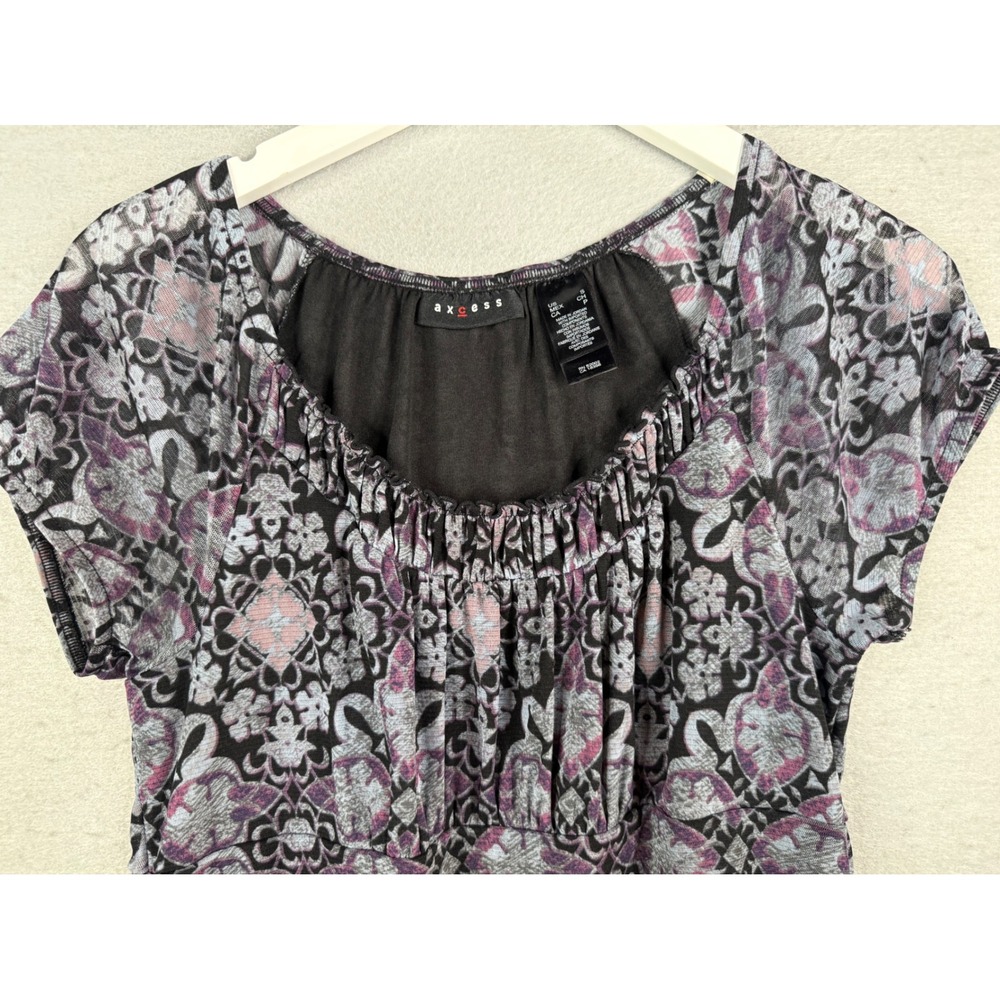 Axcess Y2K Mesh Top Women Size S Black Purple Mesh Whimsigoth Dark Romance - Picture 2 of 9